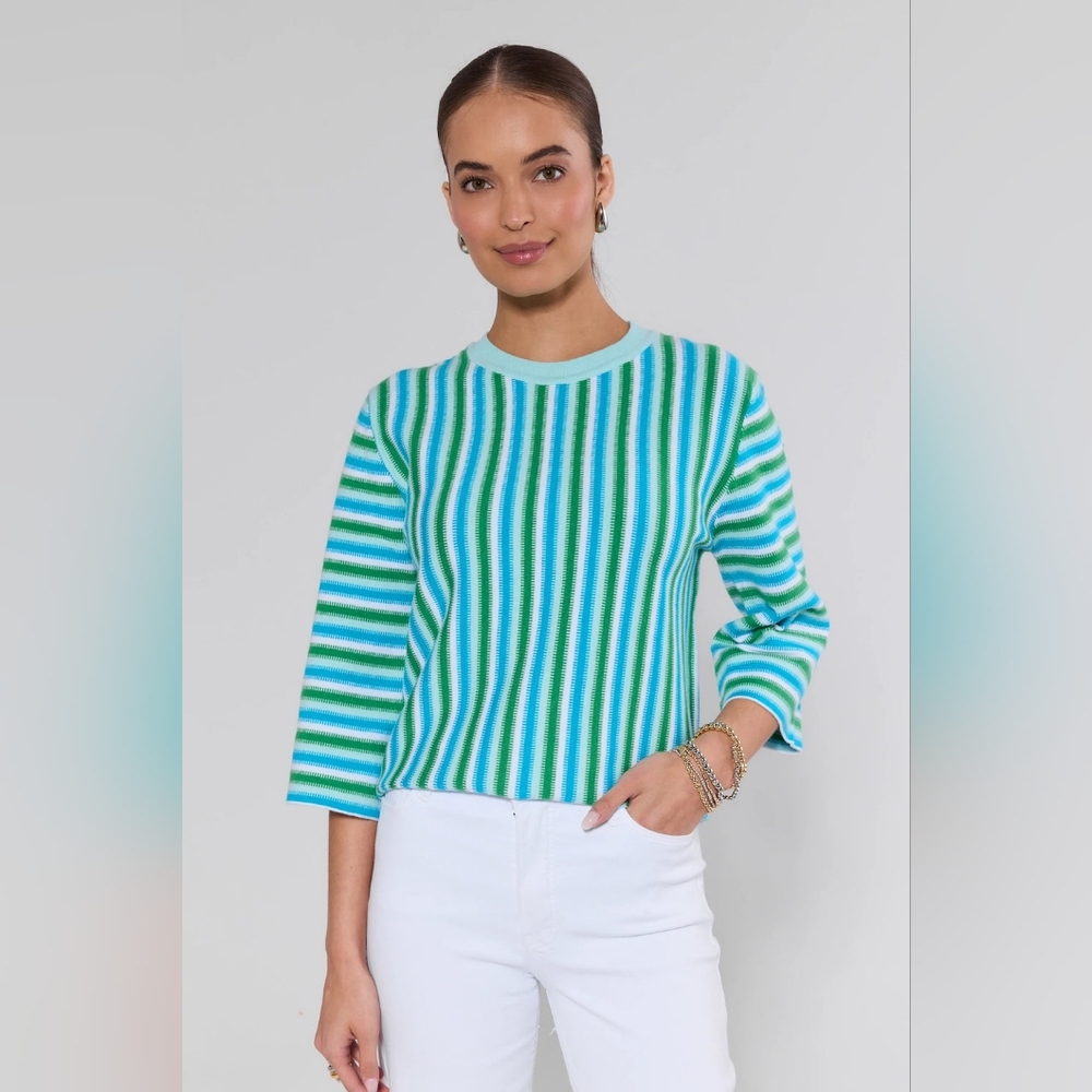 Striped Crewneck Sweater Top - Blue & Green